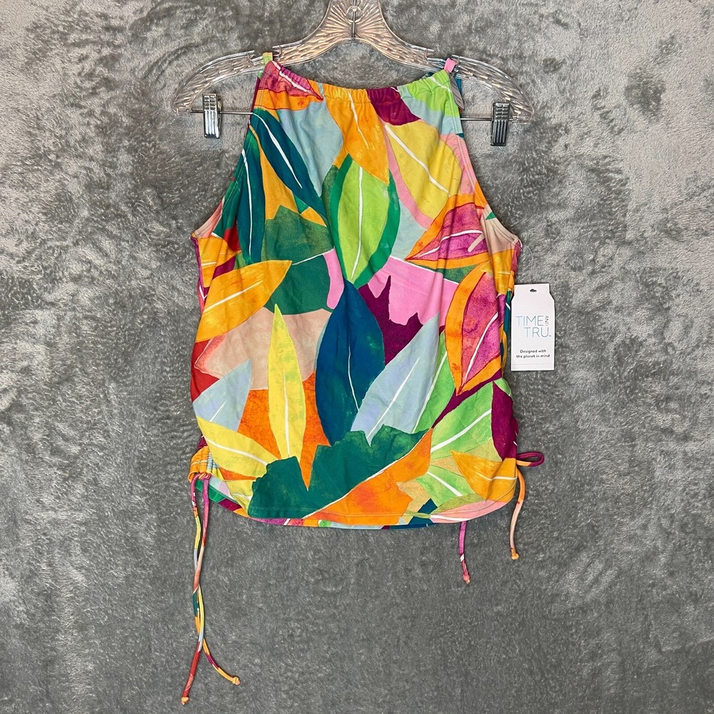 Colorful Tropical Ruched Adjustable Tankini Top for Women by Time & Tru