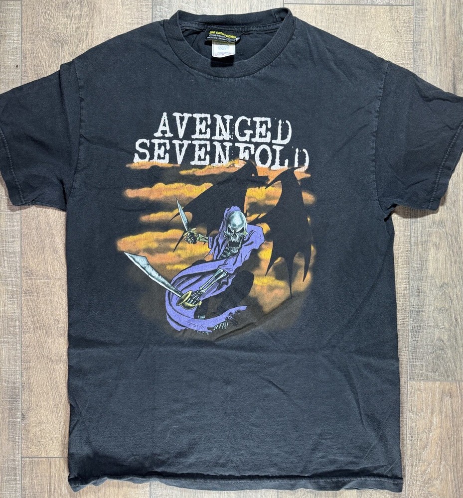 Avenged Sevenfold Vintage Y2K City of Evil Band Logo Black T Shirt Size M Mens