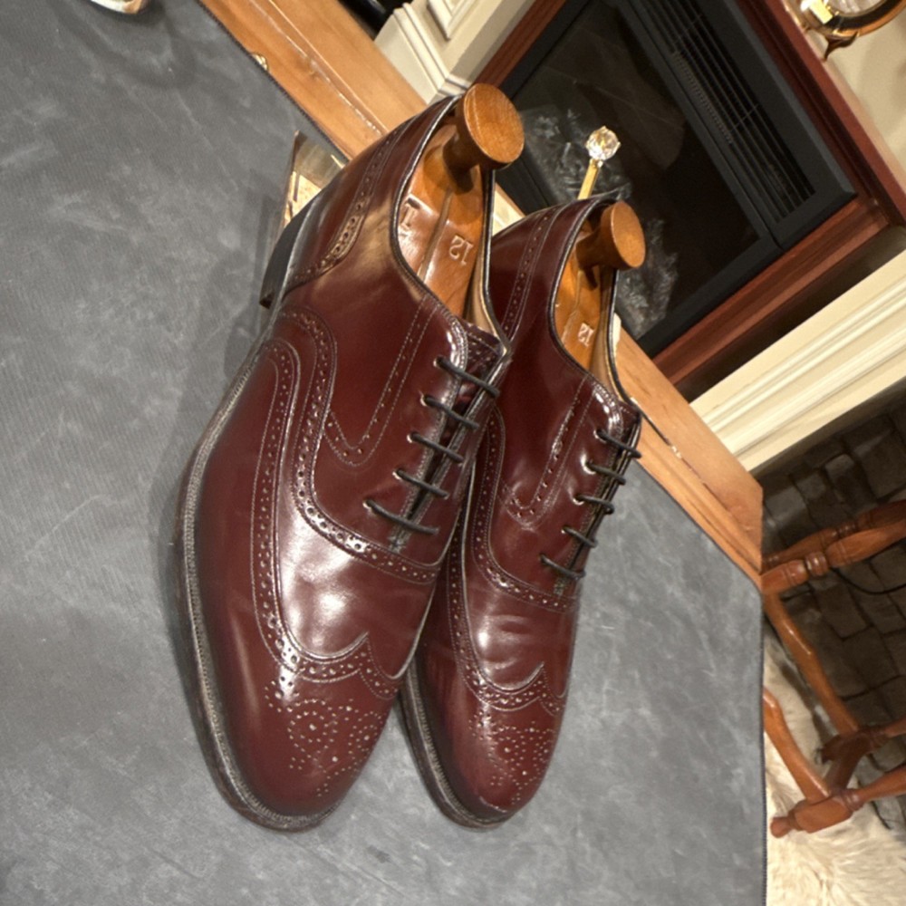 Johnston & Murphy Burgundy Leather Wingtip Brogue Men's Dress Shoes Size 12