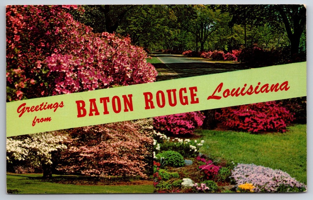 Banner Greetings From Baton Rouge Louisiana~Flowers~PM 1968~Vtg Postcard