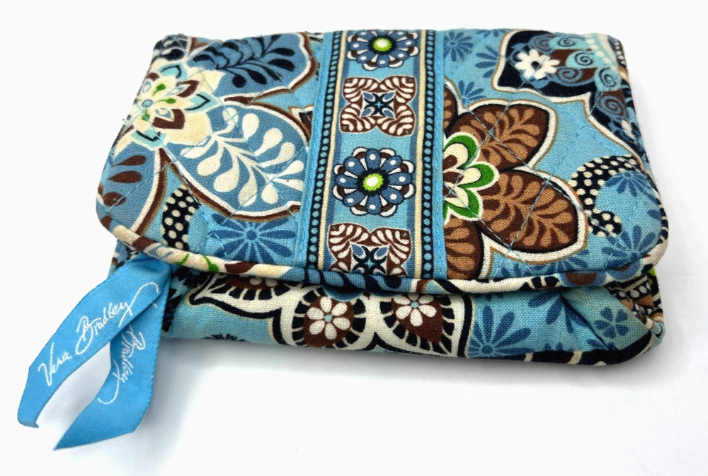Vera Bradley Bali Blue Floral Quilted Bifold Wallet Zip Coin Purse Magnetic Flap