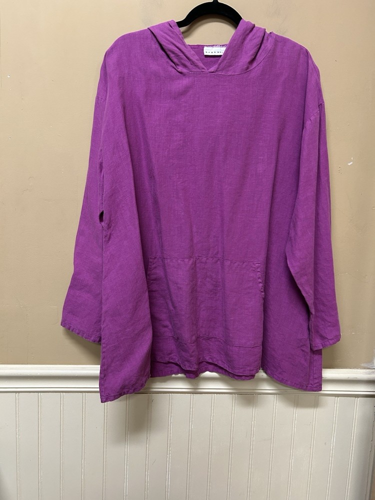Bryn Walker Linen Hooded Long Sleeve Top Size Small Oversized Lagenlook