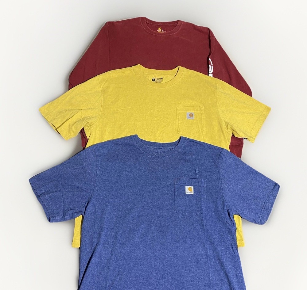 Lot Of 3 Carhartt Mens XL T-Shirt Pocket Tee Short & Long Sleeve Workwear Loose