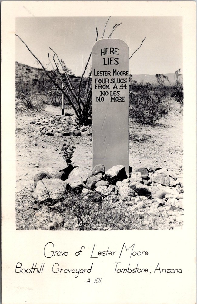 RPPC Grave Marker Lester Moore Boothill Graveyard Tombstone AZ  Postcard U10