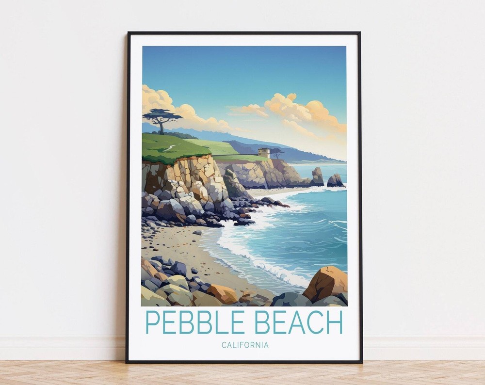 Pebble Beach Travel Poster California Wall Art Pebble Beach Print Travel Home
