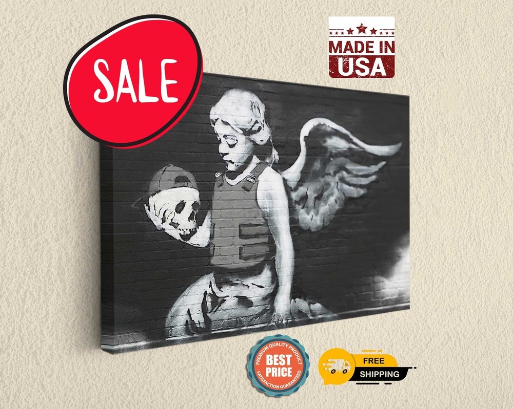 Banksy Fallen Angel Print Canvas Ready To Hang Wooden Frame Home Decor