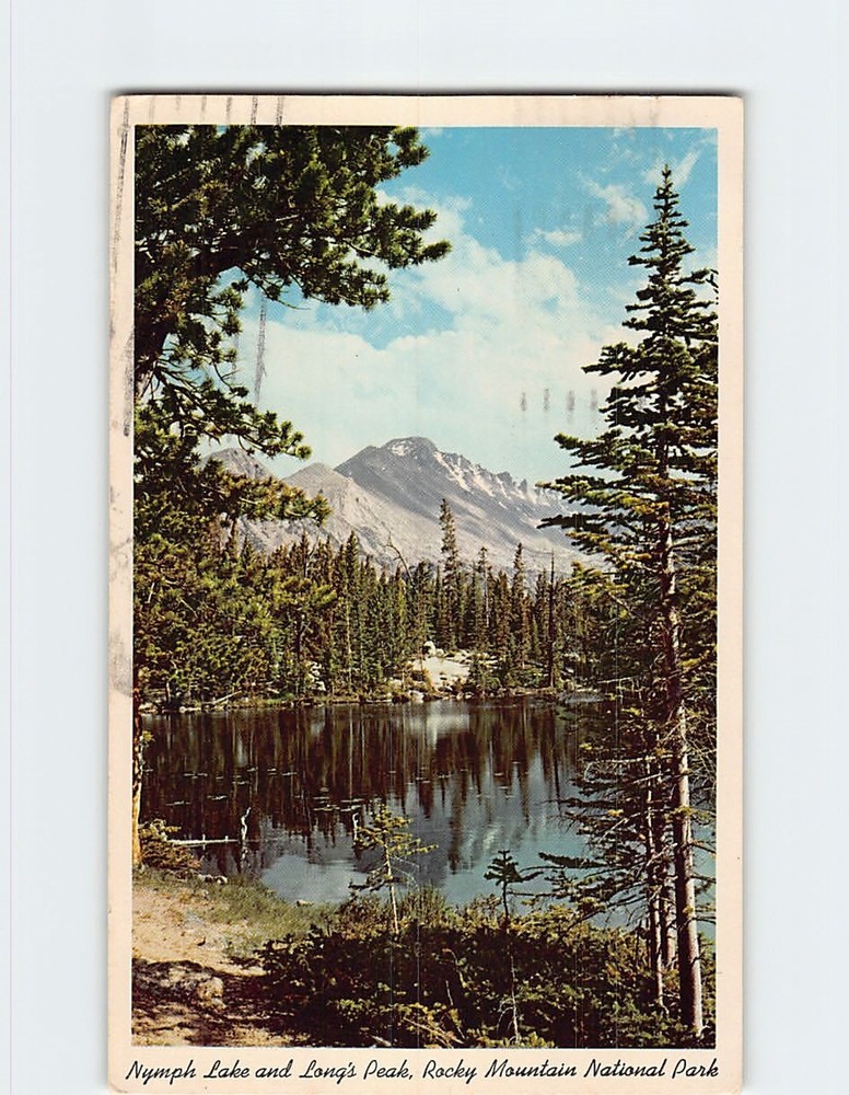 Postcard Nymph Lake & Long's Peak Rocky Mountain National Park Colorado