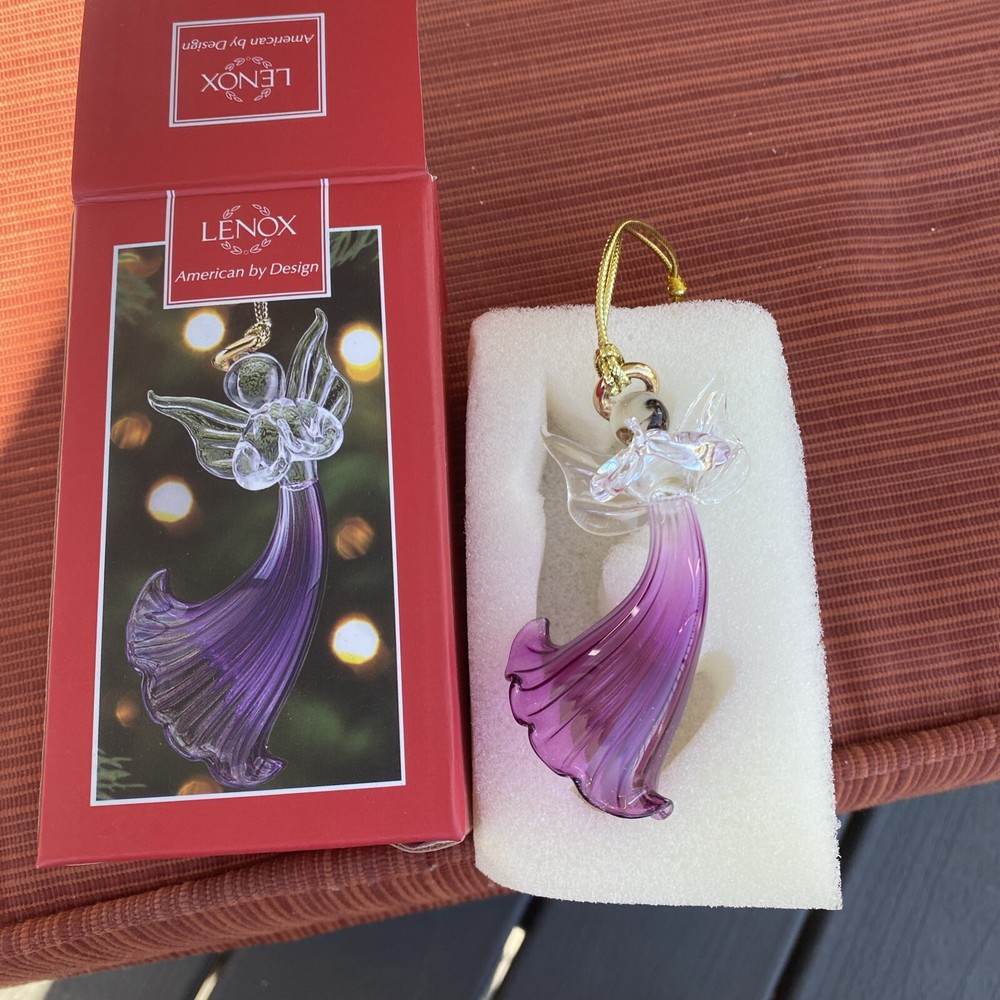 Lenox Blown Glass Angel Christmas Ornament Purple & Clear