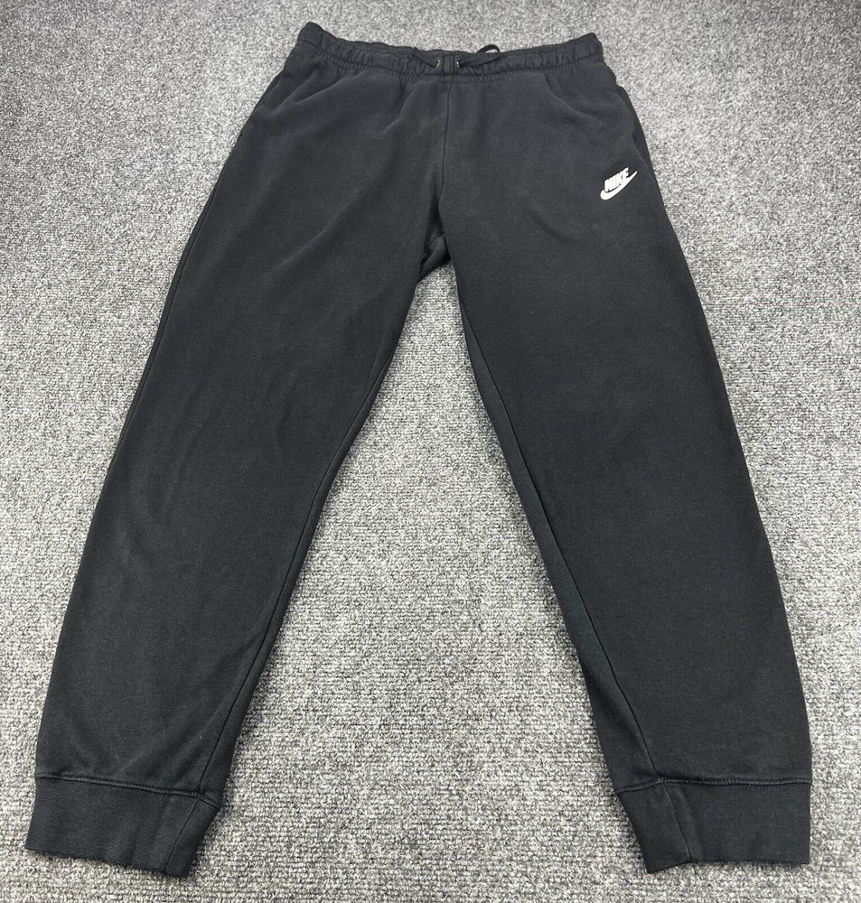 Nike Sweatpants Mens Medium Black Embroidered Swoosh Tapered Workout Gym Y2K