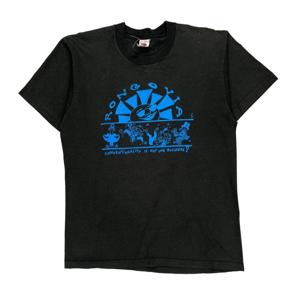 Single Stitch Fruit Of The Loom Graphic T-Shirt - Large Black Cotton
