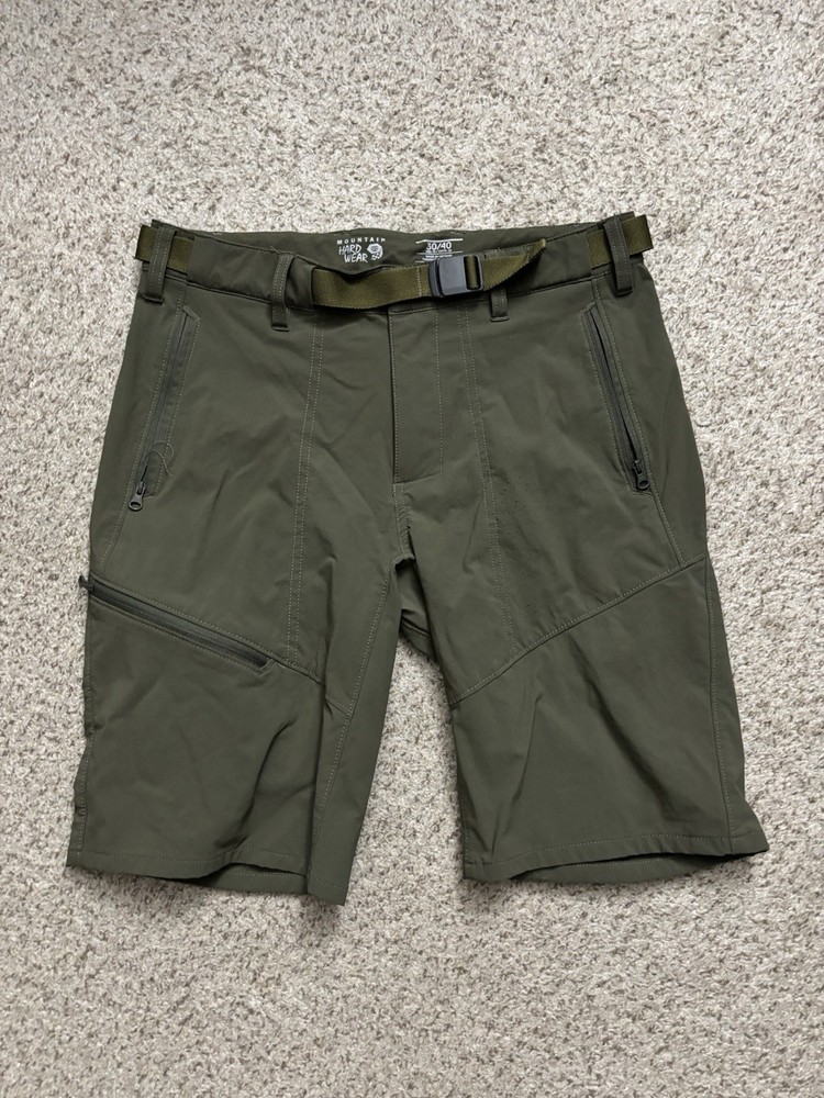 Mountain Hardwear Shorts Mens Size 30 Olive Green Belted Cargo Shorts Hiking