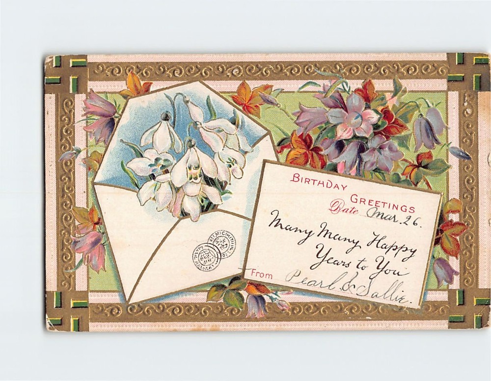 Postcard Embossed Art Floral Art Print Birthday Greeting Card