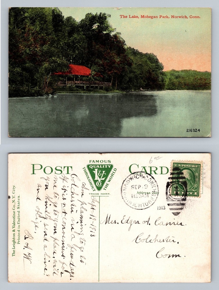 Norwich, CT-Connecticut, Mohegan Park Lake Scene, Card c1913 Vintage Postcard