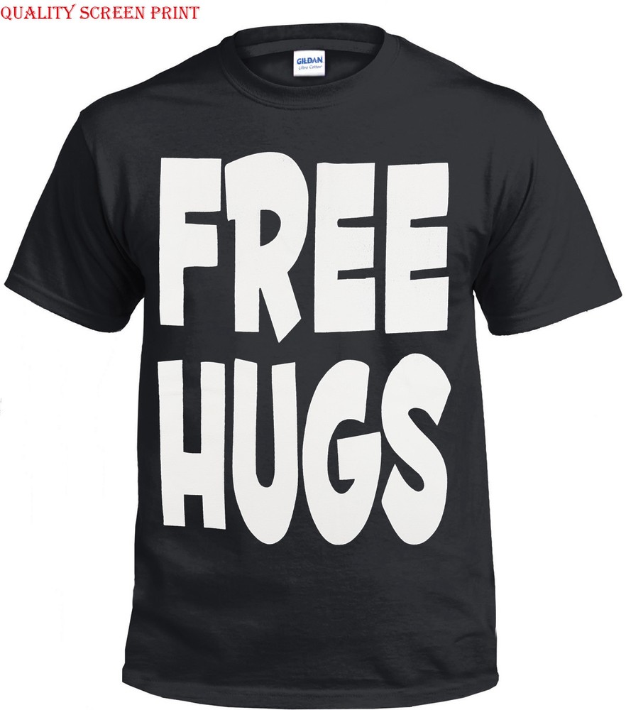 FREE HUGS T-SHIRT FUNNY JOKE HUMOUR COOL NOVELTY PRESENT GIFT PARTY XMAS TOP