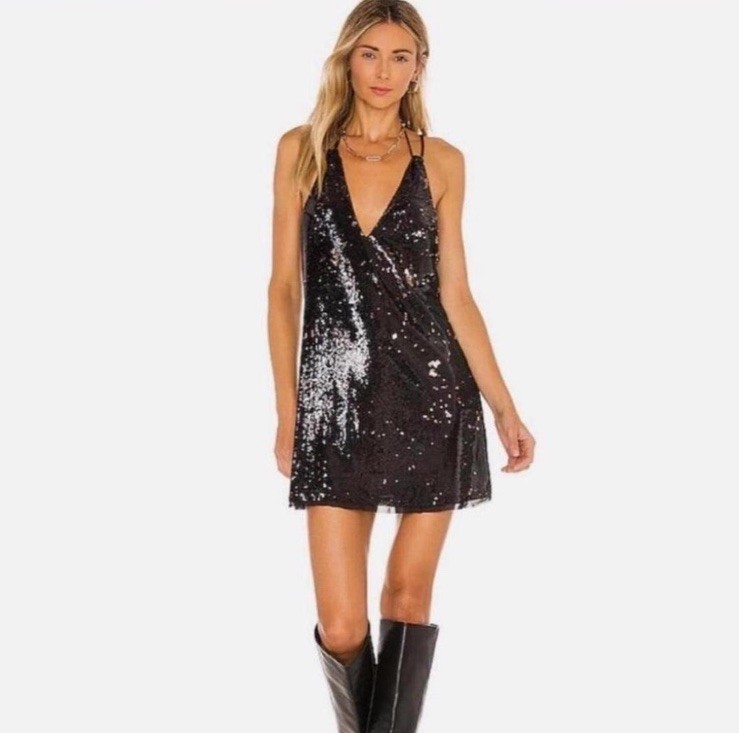 Free People Intimately Sequin Slip Mini Dress Black/Copper Combo, XS