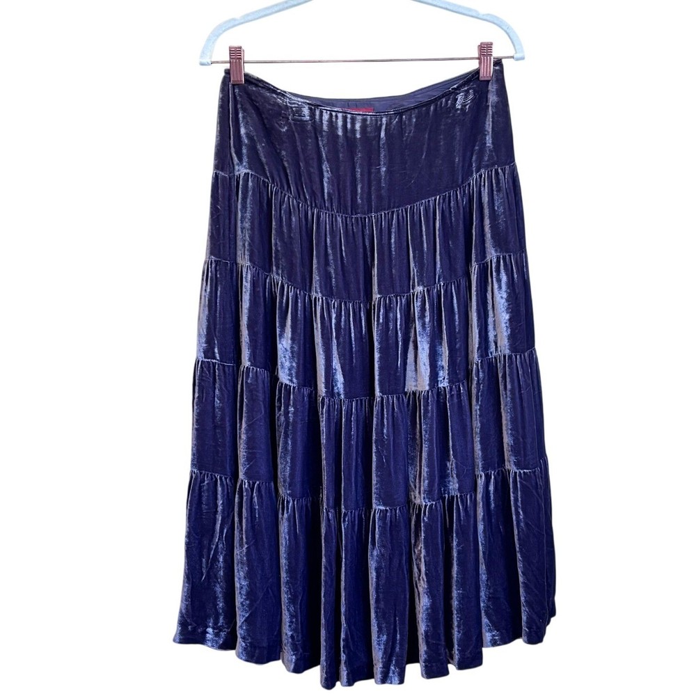 Sundance Boho Whimsigoth Velvet Tiered Maxi Skirt Size 6P Gray Silk Fairy Grunge