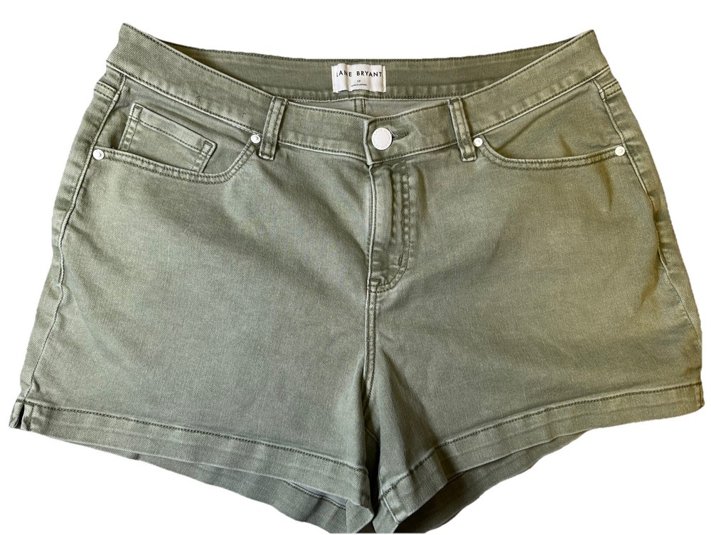 Lane Bryant Olive Green Midi Denim Shorts Flex Magic Waistband Signature Fit 18