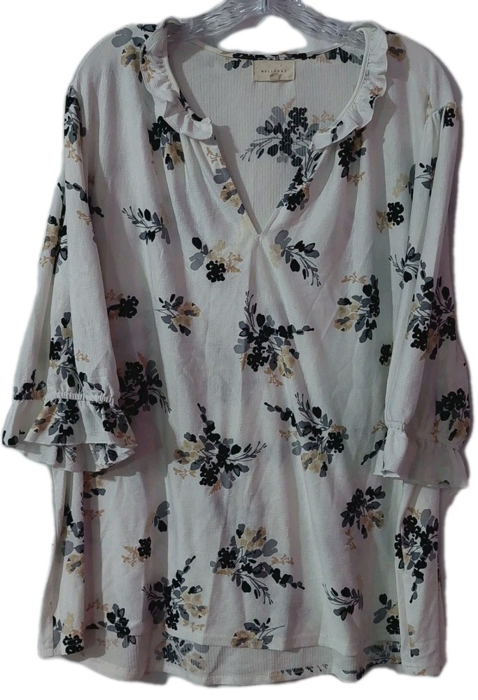 Melloday White Floral Blouse Tunic in Size 3X