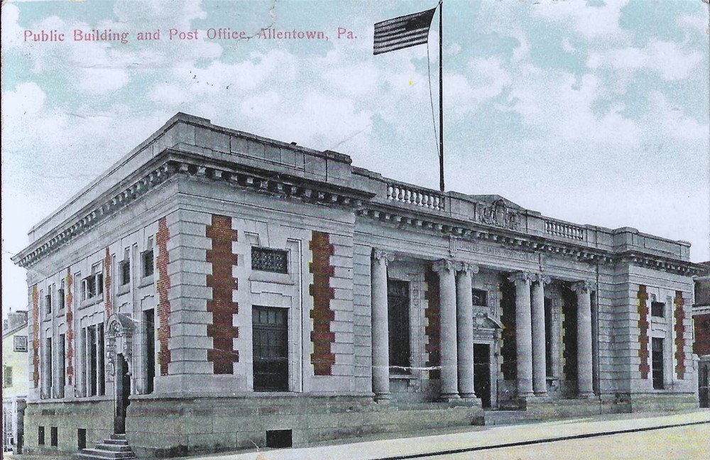 1911 Allentown Pennsylvania PA ~ Post Office w/American Flag  ~ Vintage Postcard