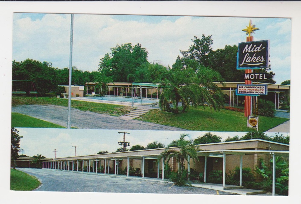 MID-LAKES MOTEL, U.S. 27 & 441, LEESBURG, FLORIDA – 1950s Multiview Postcard