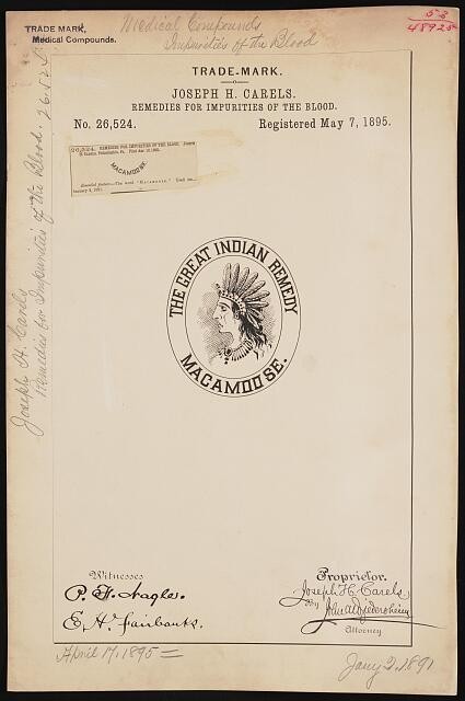 Joseph H. Carels for The Great Indian Remedy Macamoose brand Remedies for