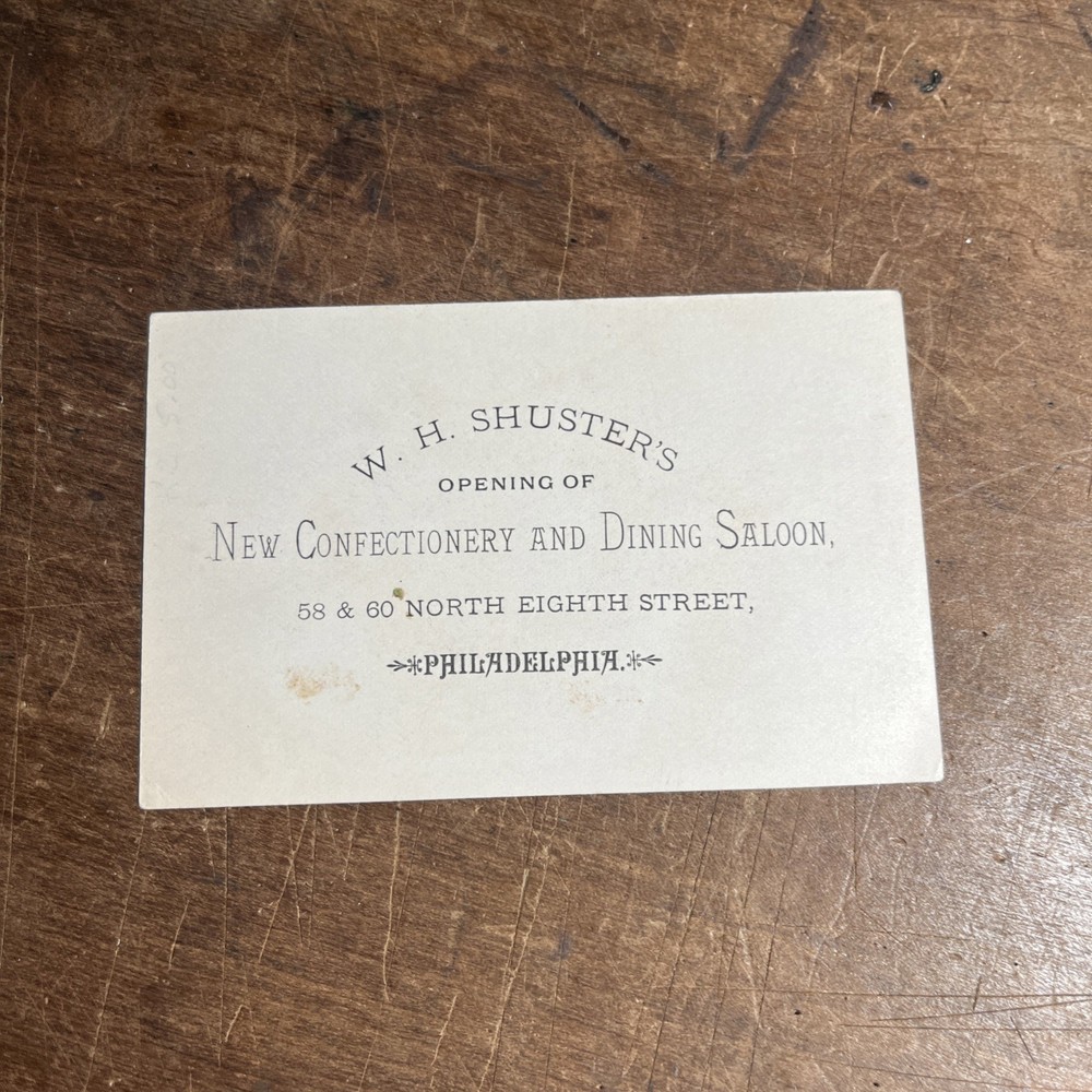 Antique Victorian Trading Card W.H Shuster's Saloon Philadelphia - B1