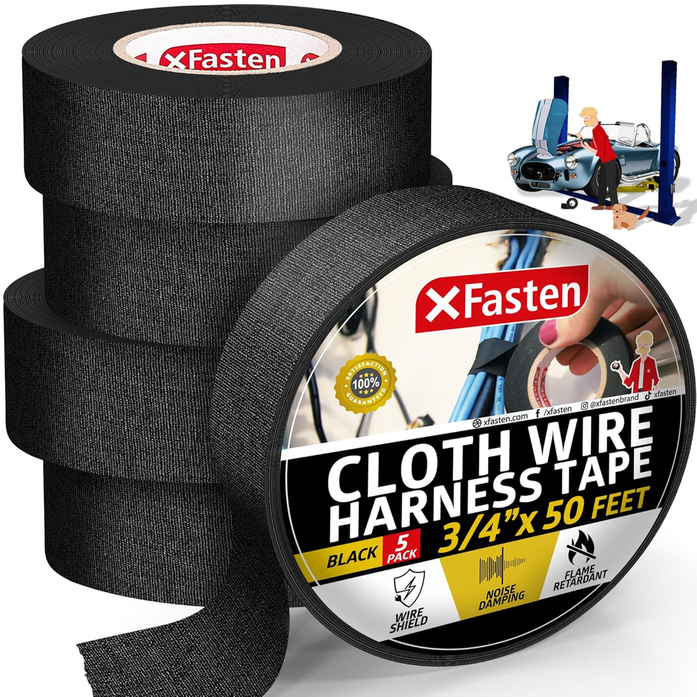3/4-Inch x 50-Foot High Temp Wire Harness Tape 5-Pack for Wiring Loom Protection