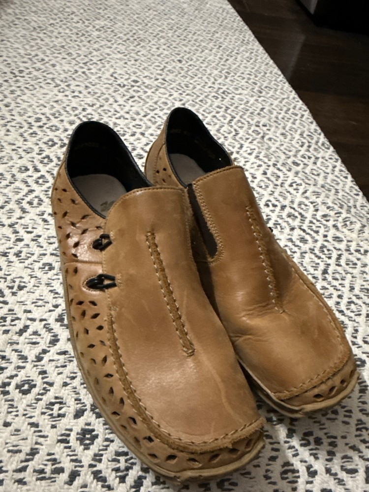 Rieker Womens Size 39/ 8 US VGC Tan Leather Anti-Stress Perforated Loafers Flats