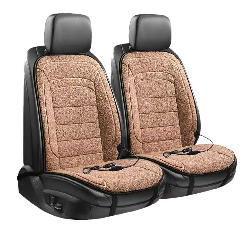 2x Heated Seat Cover Cushion Car Accessories Warmer Heating Pad Lamb Wool Brown