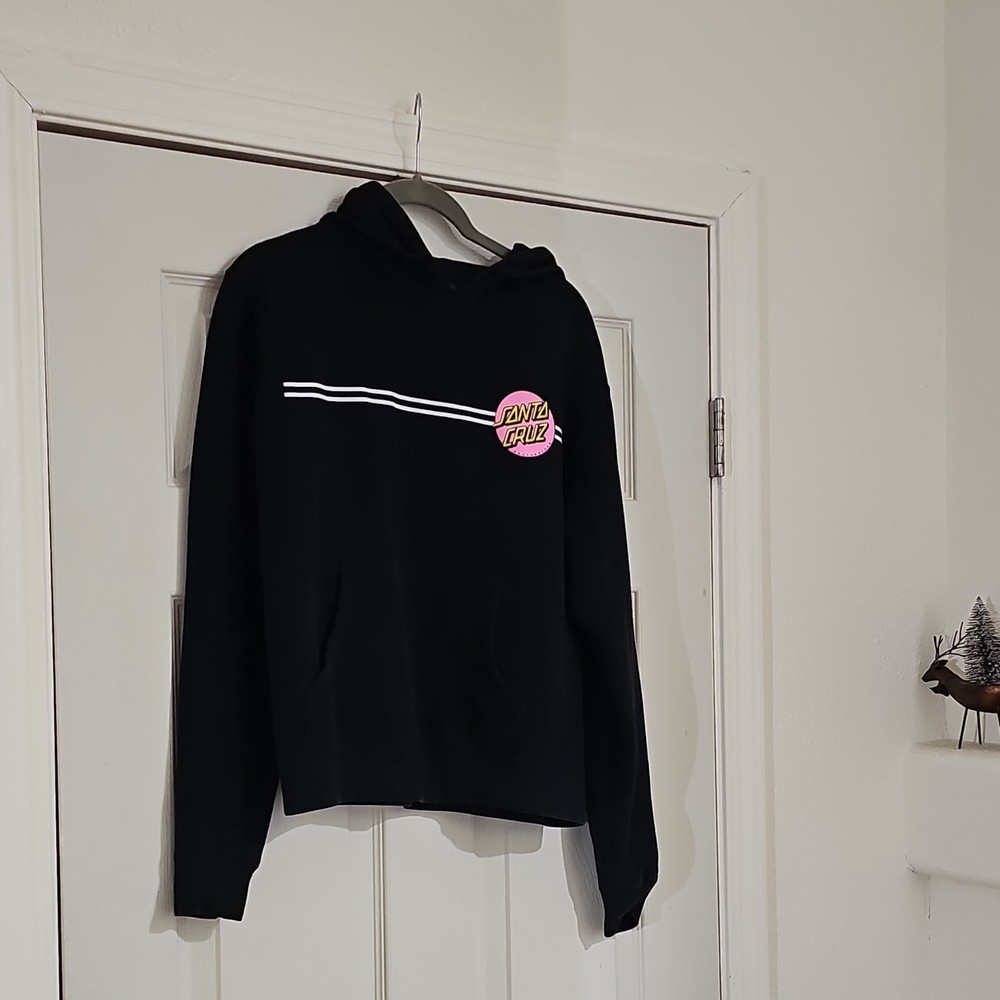 Santa Cruz Women's Black Pullover Hoodie Medium Pink Logo Long Sleeve