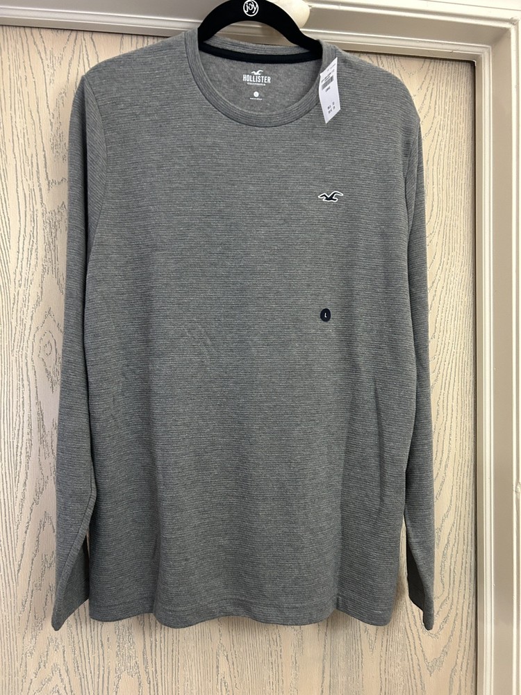 Hollister Mens Long Sleeve T- Shirt Grey Large