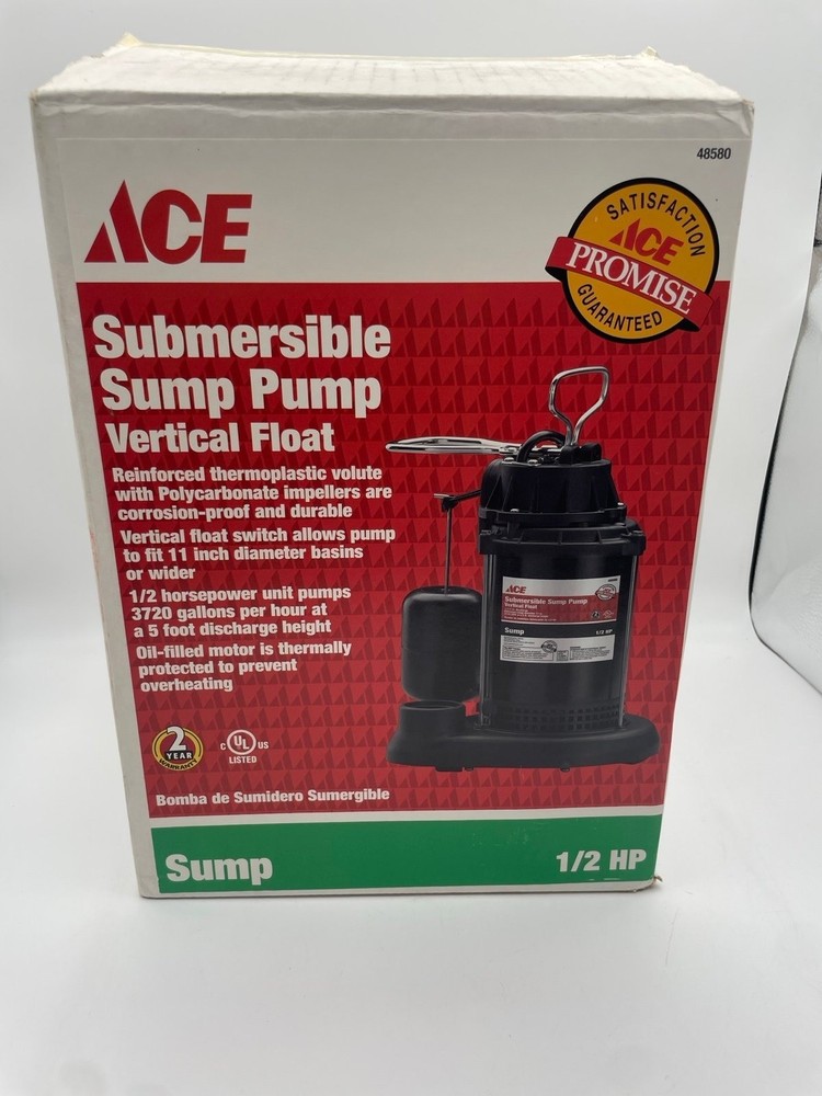 1/2 HP ACE 48580 Submersible Sump Pump 3720 GPH Open Box New-image