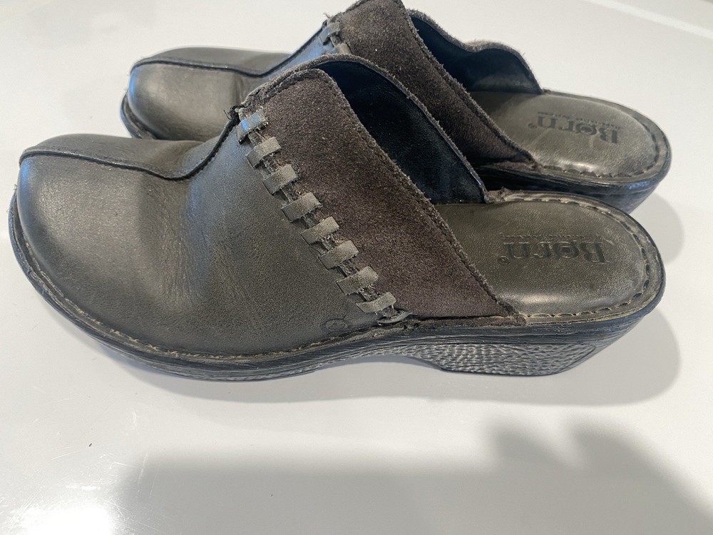 Børn Black Leather Comfort Slip-On Clogs Low Block Heel Women’s