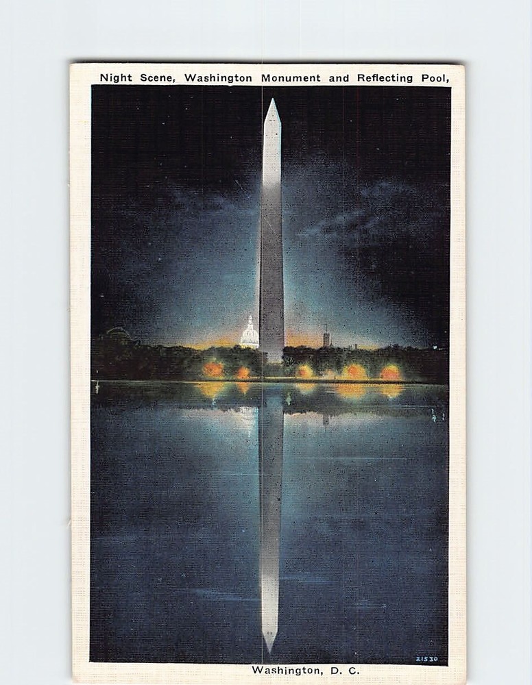 Postcard Night Scene Washington & Reflecting  Pool Washington DC