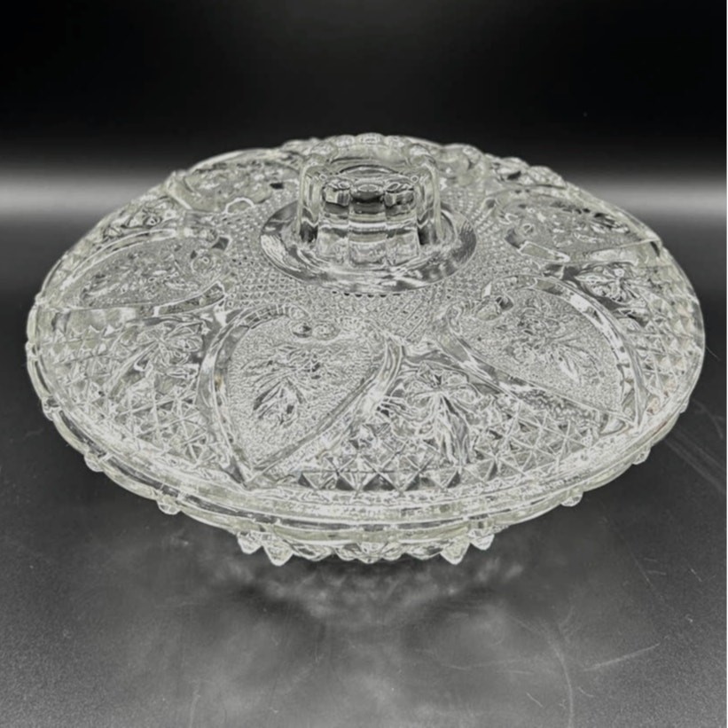 Vintage 1980s KIG Malaysia Glass Candy Bowl with Hearts Roses Fleur De Lis