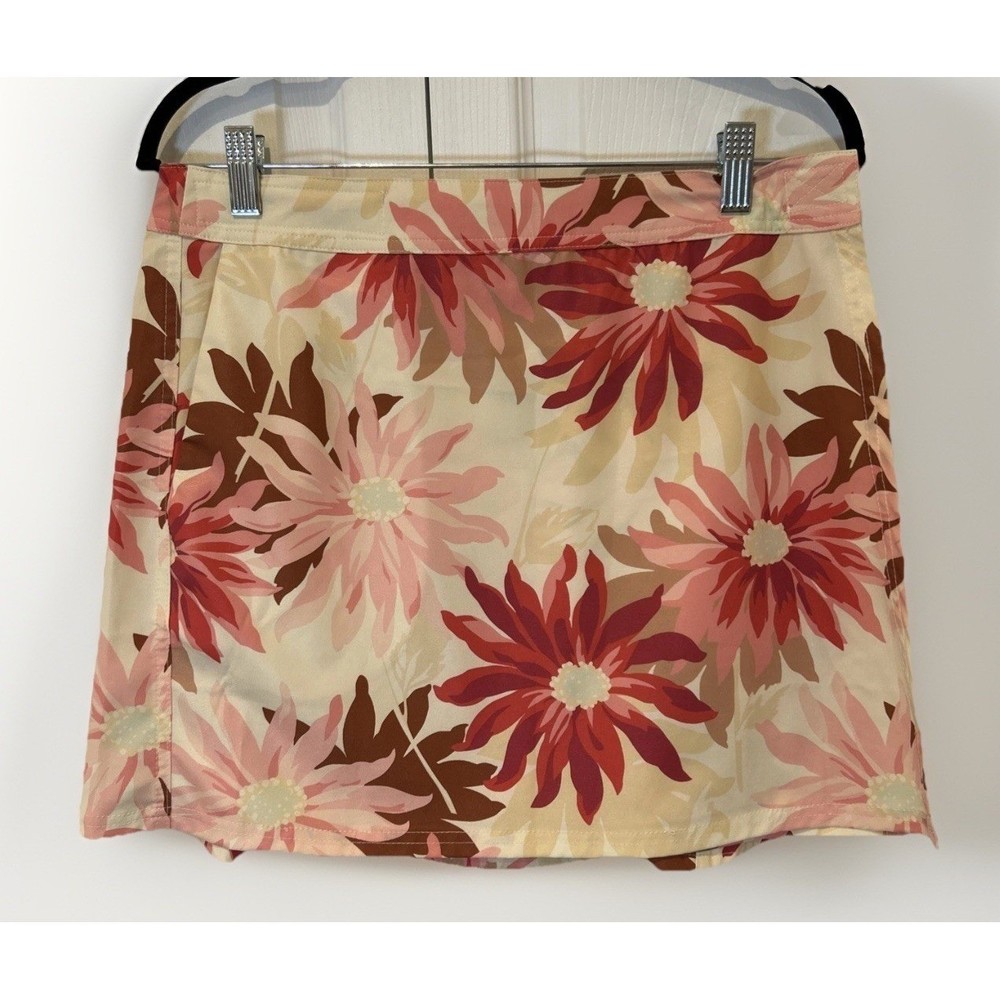 RipSkirt Hawaii Wrap Skirt  Sz M  Cream Pink Red  Length 1 Floral Hibiscus Print