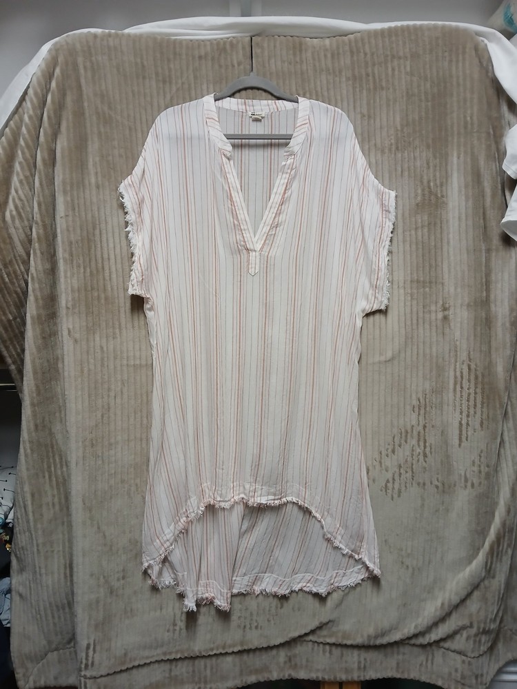 Billabong Striped Cover Up Dress M White Rust Lightweight Beach Boho Fairy Pool