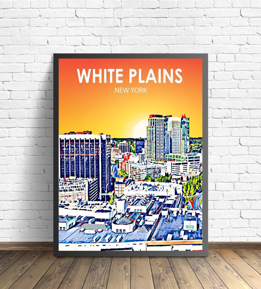 White Plains NY Sunset Cityscape Landscape Wall Art Poster Print  