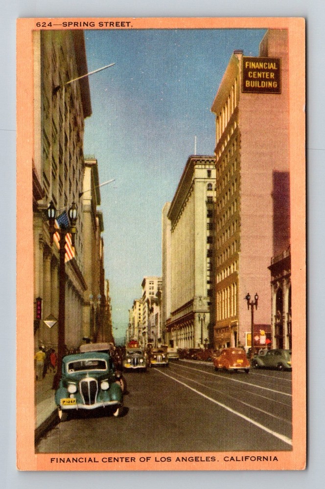 Los Angeles, CA-California, Spring Street Financial Center Vintage Postcard