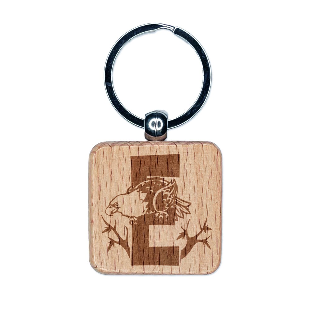 Eagle Engraved Wooden Alphabet Letter E Keychain Charm