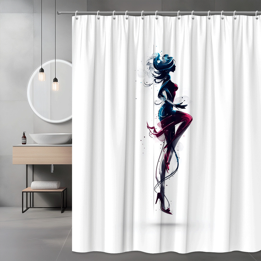 Abstract Woman Silhouette Shower Curtain Blue Pink Graphic Art