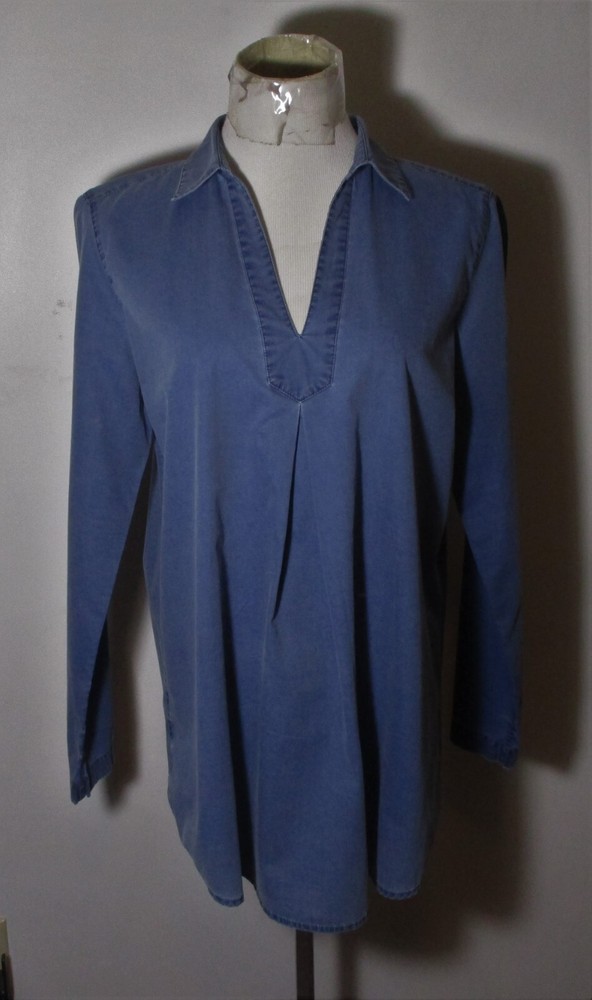 GARNET HILL Blue Long Sleeve V-Neck Top Women's Size M
