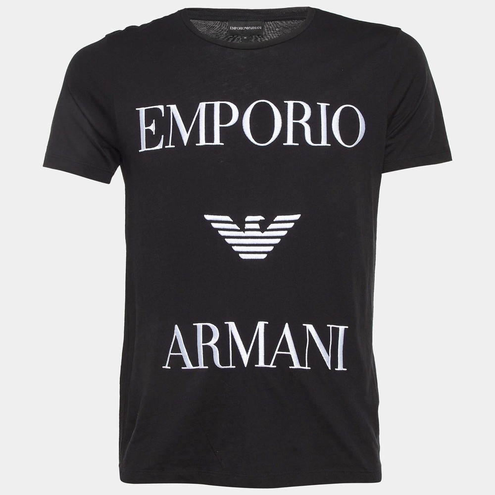 Emporio Armani Black Logo Embroidered Cotton Crew Neck TShirt M