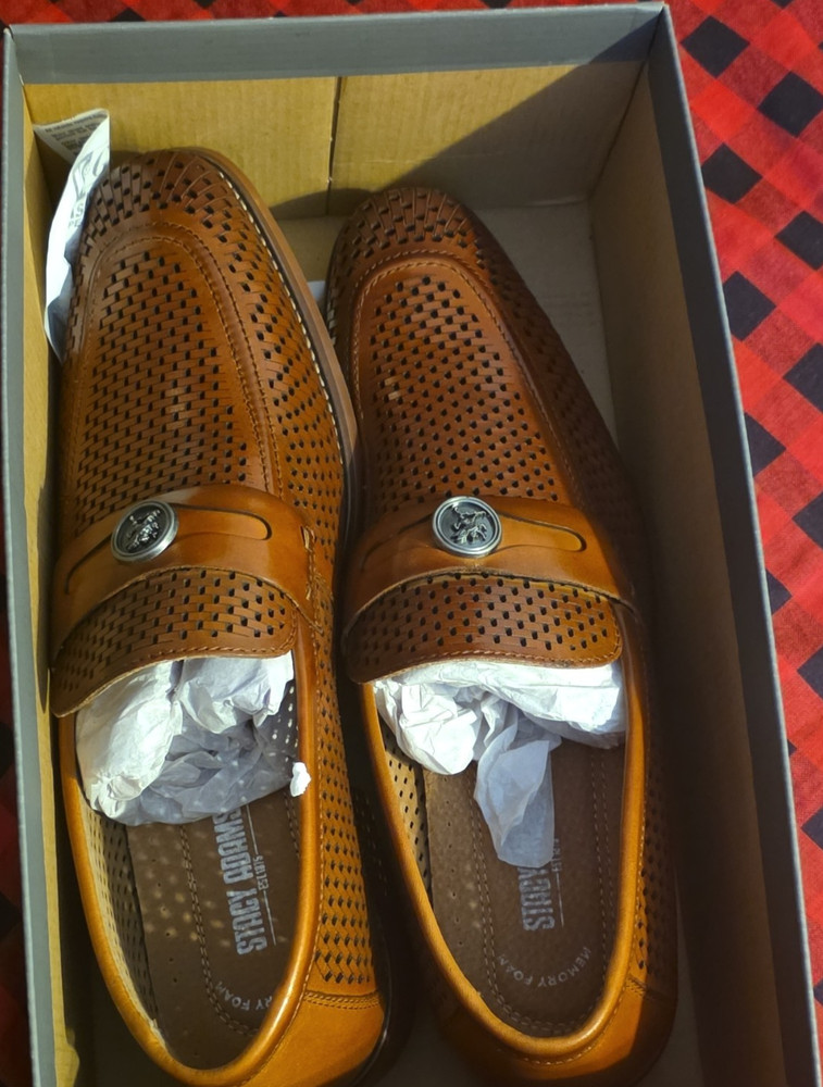 Stacy Adams Brown Woven Leather Slip-On Loafer Men's Dress Shoes Size 10