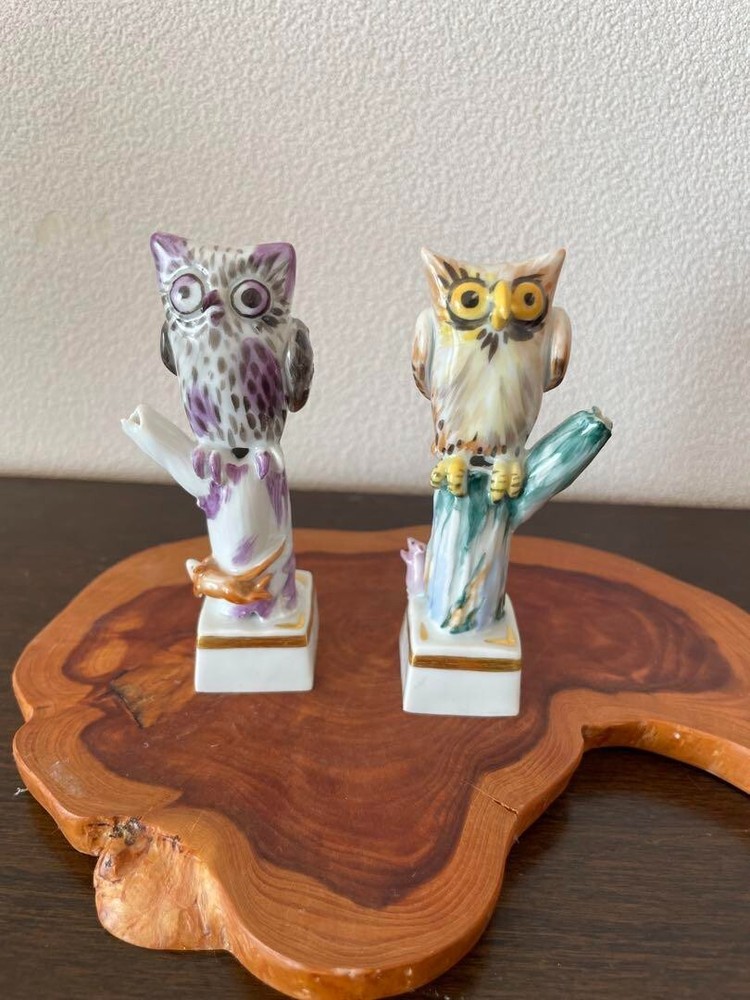 Herend Figillin Owl Figurine Set of 2 Ornaments Interior Used Mint From Japan