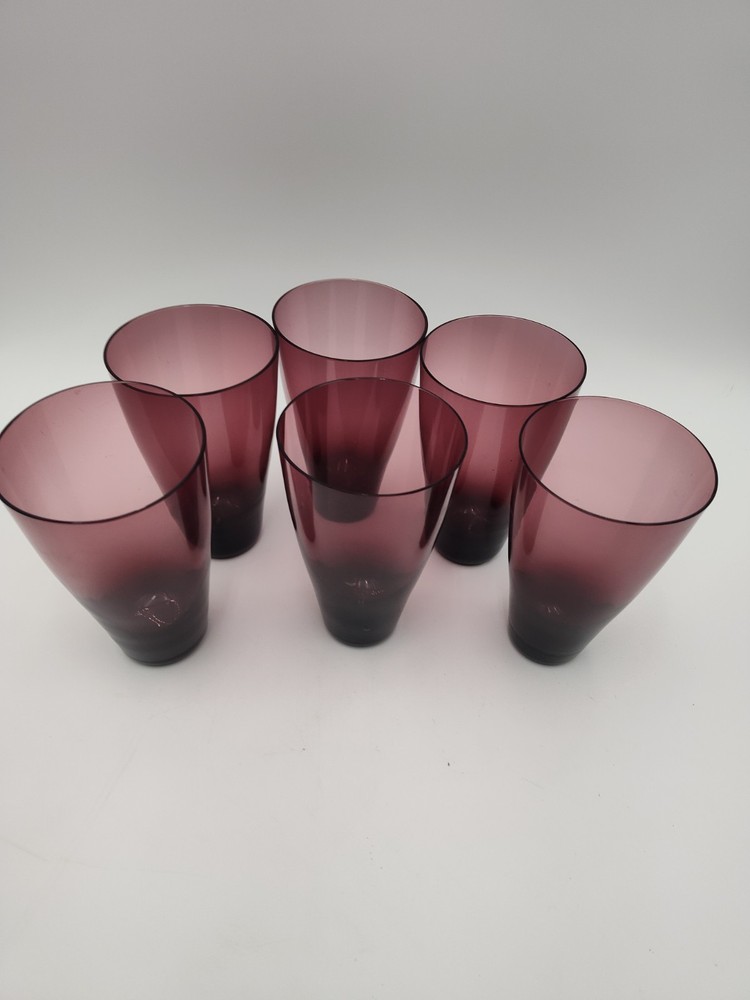Vintage Set Of 6 Libbey  Purple Glass 16 Oz Drinking Glasses 5 3/8
