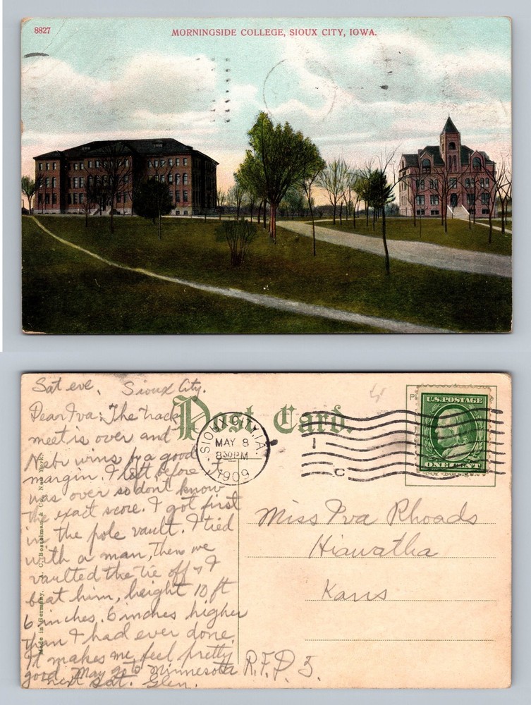 Sioux City, IA-Iowa, Morningside College Campus Grounds Vintage c1909 Postcard
