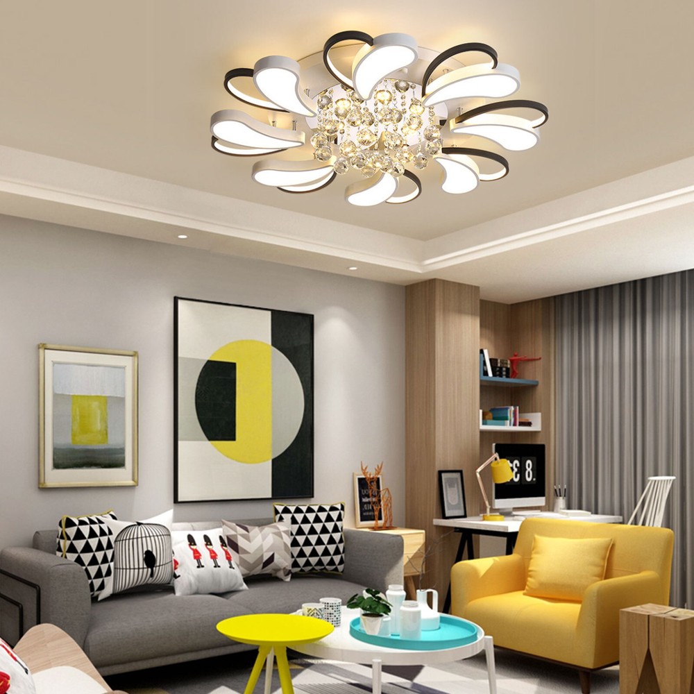 Modern Crystal Flower LED Ceiling Light Dimmable Pendant Fixture