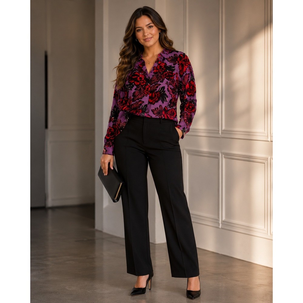 Alice + Olivia Willa Purple Red Floral Burnout Velvet Blouse Top Small