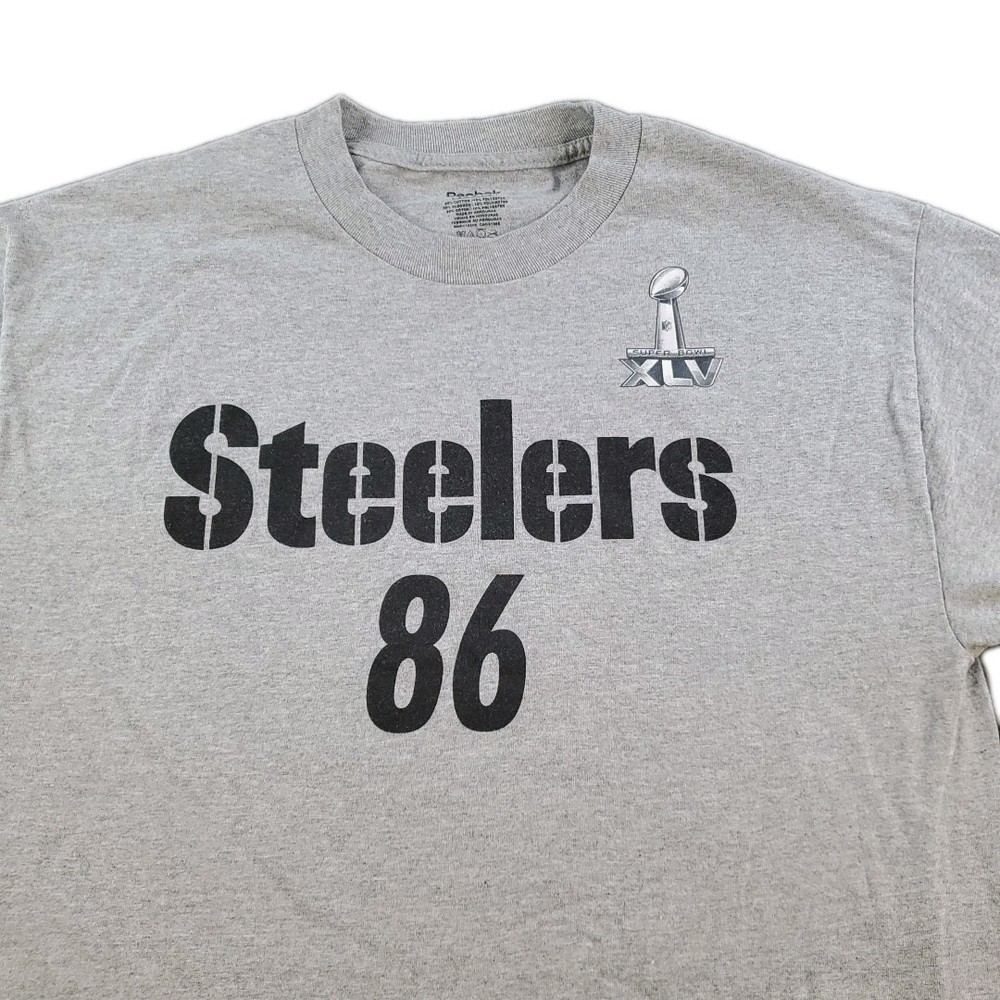 Pittsburgh Steelers Reebok Hines Ward #86 Jersey T-Shirt Super Bowl XLV Gray LG